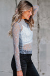 Hazel Blues® |  Ashleigh Blue Sheer Floral Lace Long Sleeve Slim Fit Top