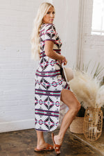 Hazel Blues® |  Red Western Aztec Printed Long T-shirt Dress