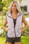 Hazel Blues® |  Brown Stripe Snap Button Scalloped Hem Collared Winter Vest
