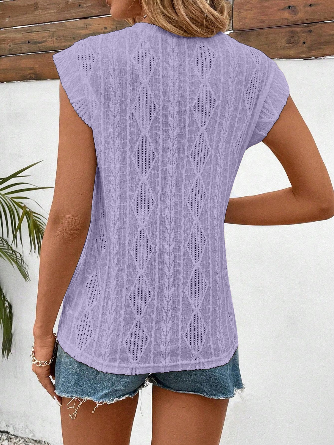 Hazel Blues® |  Openwork Round Neck Cap Sleeve Top