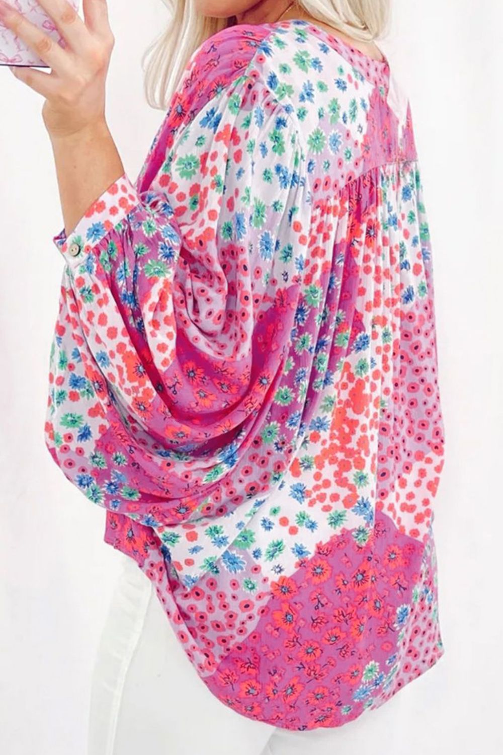 Hazel Blues® |  Printed Notched Long Sleeve Shirt