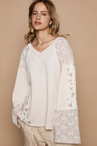 Hazel Blues® |  POL Lace Floral Round Neck Knit Top