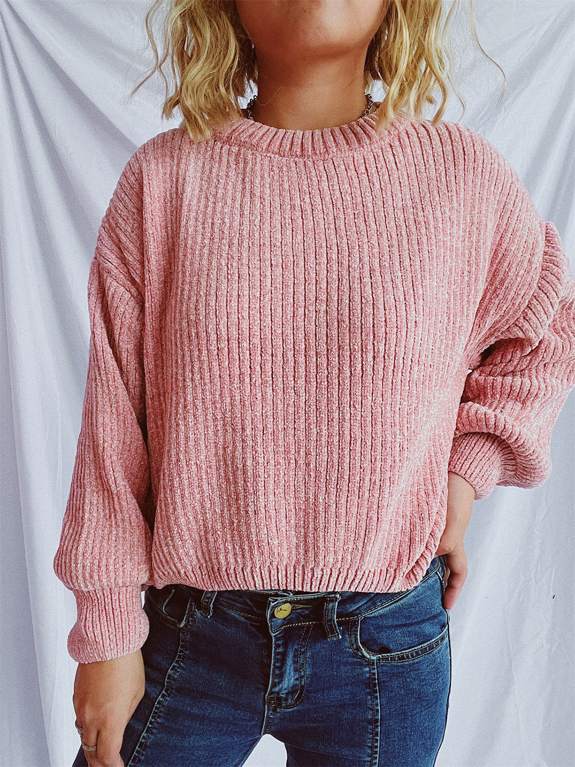 Hazel Blues® |  Round Neck Dropped Shoulder Long Sleeve Sweater