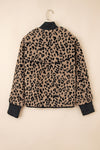 Hazel Blues® |  Khaki Leopard Print Zip Up Stand Neck Side Pocket Jacket