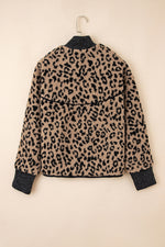 Hazel Blues® |  Khaki Leopard Print Zip Up Stand Neck Side Pocket Jacket