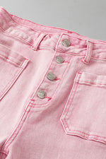 Hazel Blues® |  Raw Hem Button-Fly Jeans with Pockets