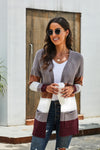 Hazel Blues® | Color Block Open Front Ribbed Cuff Cardigan with Pockets