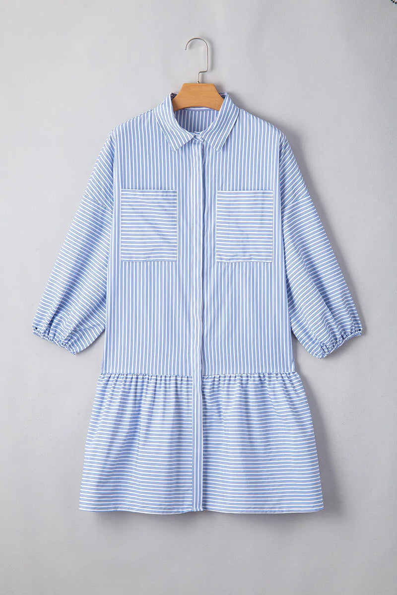 Hazel Blues® |  Striped Collared Neck Mini Dress