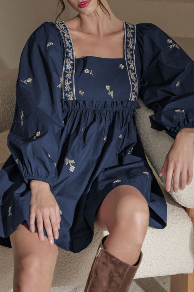 Hazel Blues® |  Floral Square Neck Balloon Sleeve Mini Dress