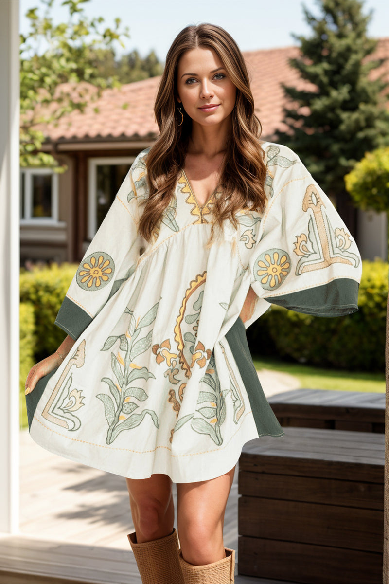 Hazel Blues® |  Printed V-Neck Three-Quarter Sleeve Mini Dress