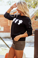 Hazel Blues® |  Black Halloween Ghosts Print Round Neck Sweatshirt