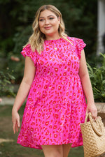 Hazel Blues® | Ruffled Leopard Cap Sleeve Mini Dress