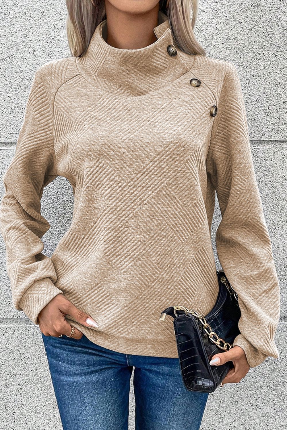 Hazel Blues® |  Textured Turtleneck Long Sleeve Sweatshirt