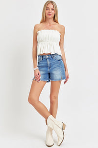 Hazel Blues® |  RISEN Front Slit Raw Hem Denim Shorts