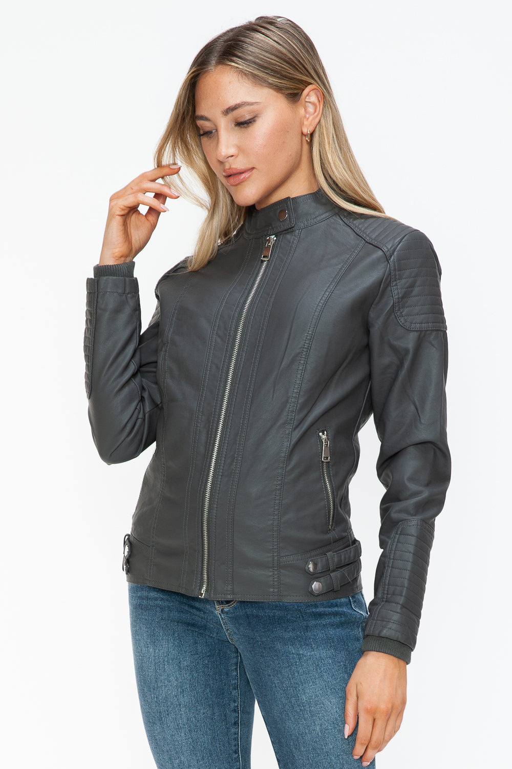 Hazel Blues® |  Snobbish Faux Leather Biker Jacket with Side Zip Pockets