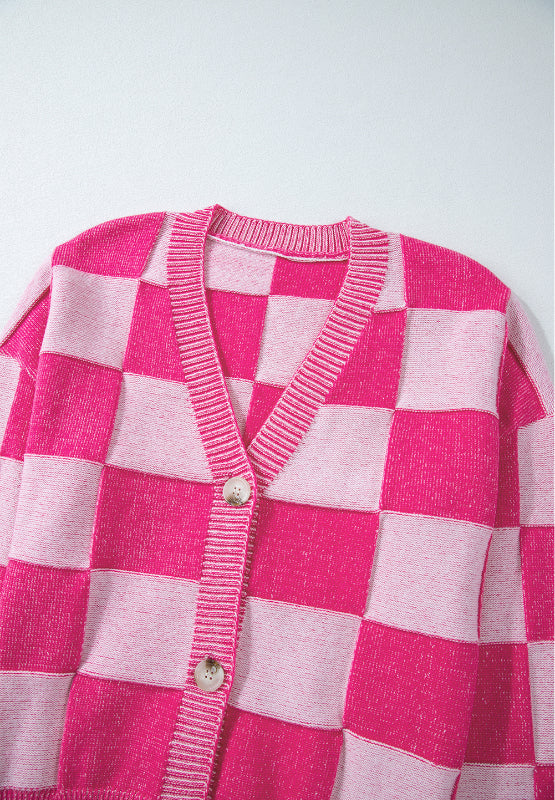 Hazel Blues® |  Checkered V-Neck Long Sleeve Cardigan