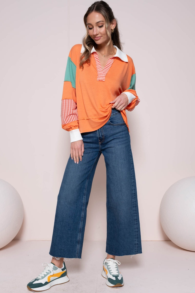 Hazel Blues® |  Hailey & Co Color Block Top with Striped Panel