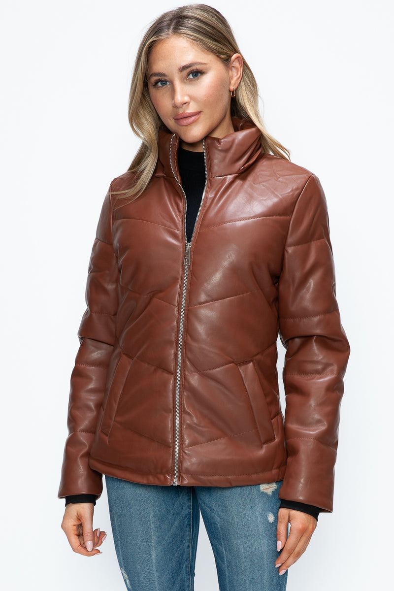 Hazel Blues® |  How Dare U Pocketed Zip Up Puffer Jacket with Removable Hood