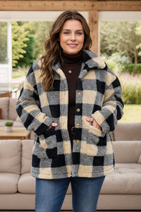 Hazel Blues® | Plaid Button Up Long Sleeve Coat