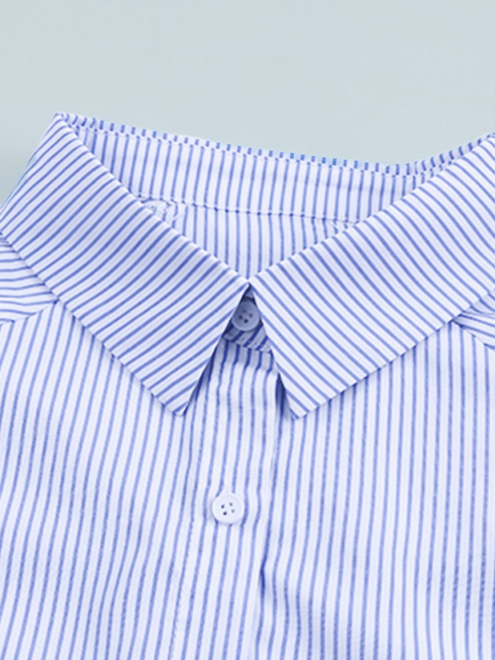 Hazel Blues® |  Striped Collared Neck Lantern Sleeve Shirt