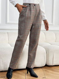 Hazel Blues® |  Perfee Plaid Straight Pants with Pockets