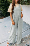 Hazel Blues® |  Gray Textured Wide Leg Overall with Pockets