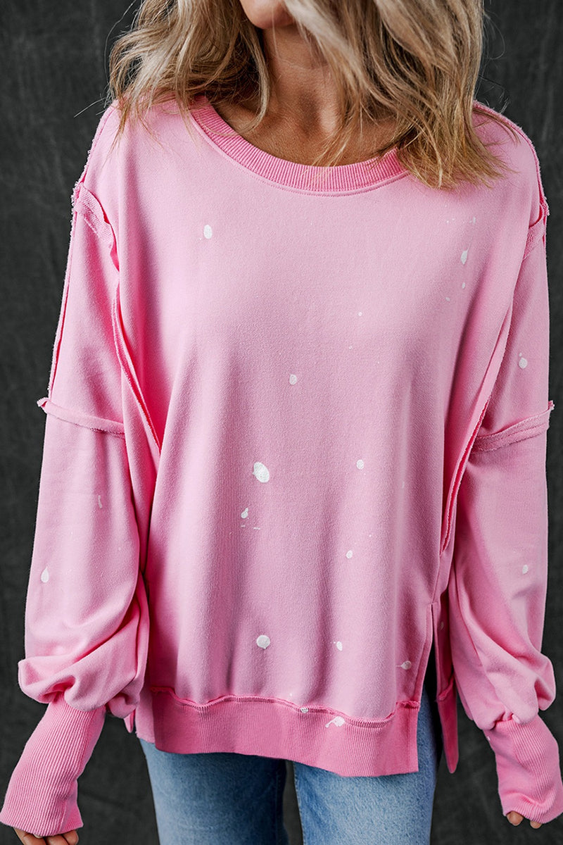 Hazel Blues® |  Exposed Seam Round Neck Long Sleeve Sweatshirt