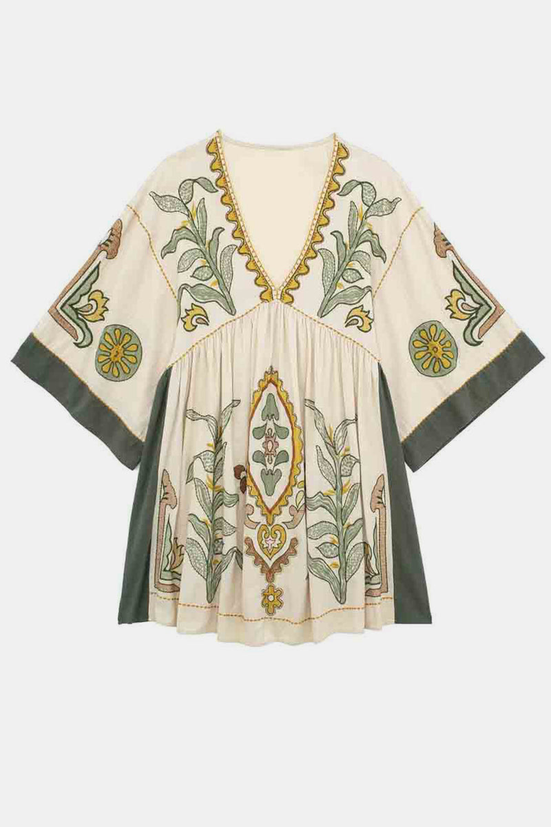 Hazel Blues® |  Printed V-Neck Three-Quarter Sleeve Mini Dress