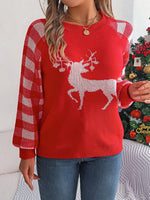 Hazel Blues® |  Reindeer Plaid Round Neck Long Sleeve Sweater