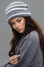 Hazel Blues® |  Fuzzy Contrast Striped Thermal Hat