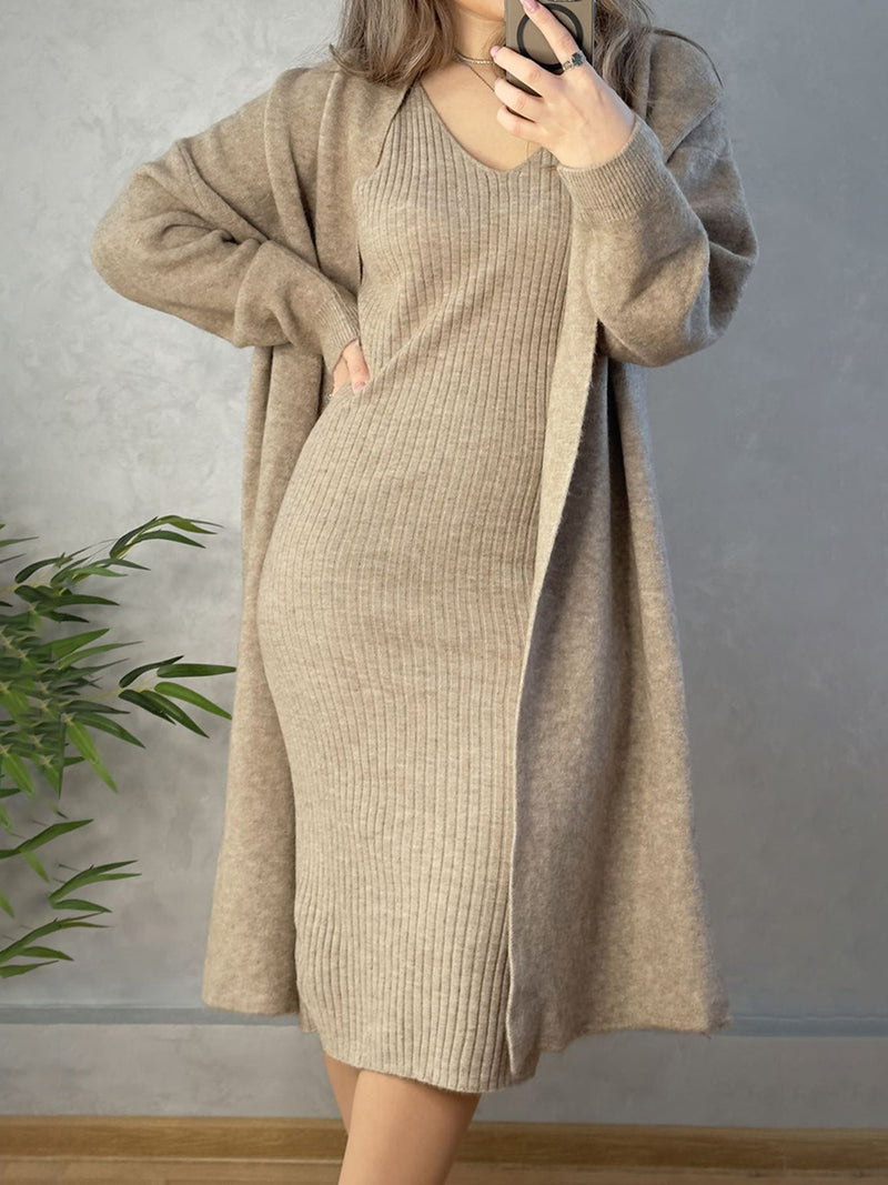 Hazel Blues® |  V-Neck Cami Dress and Open Front Cardigan Sweater Set