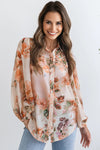 Hazel Blues® |  Orange Floral Puff Sleeve Lightweight Shirt
