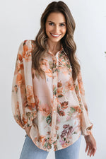 Hazel Blues® |  Orange Floral Puff Sleeve Lightweight Shirt