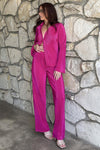 Hazel Blues® |  Textured Button Up Collared Neck Top and Pants Set