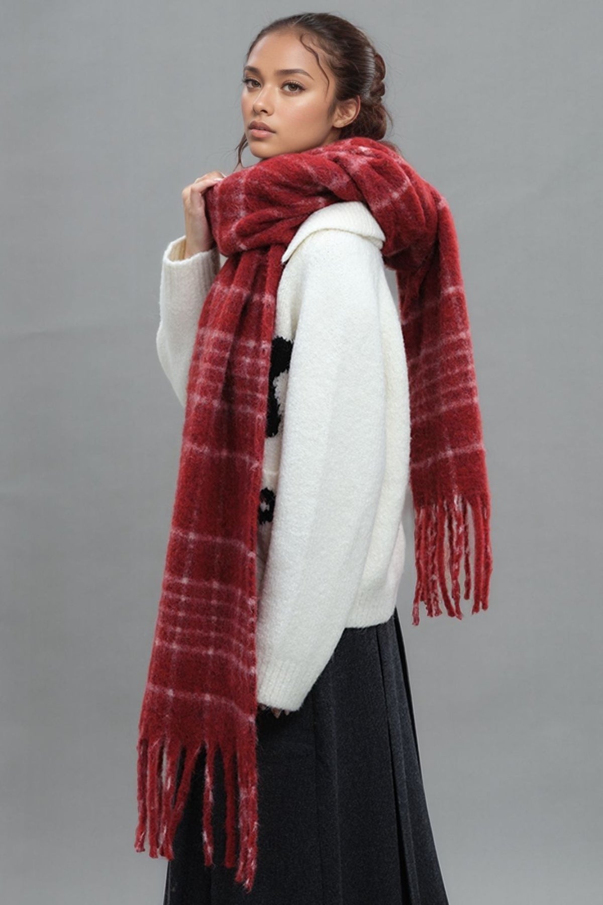 Hazel Blues® |  Fringe Plaid Thermal Scarf