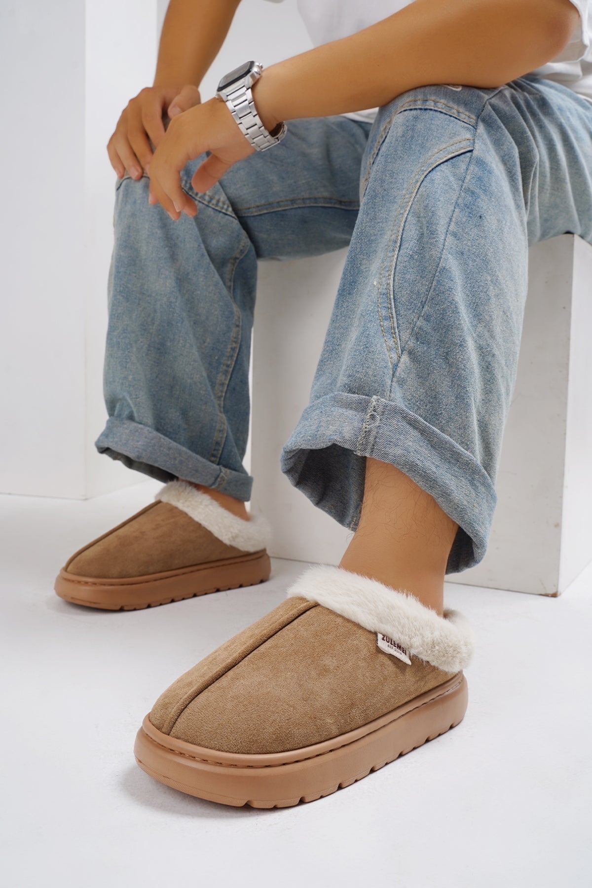 Hazel Blues® |  Furry Round Toe Platform Slippers