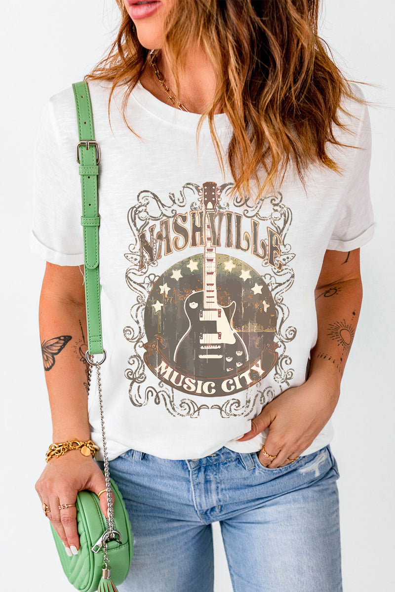 Hazel Blues® |  Guitar Graphic Round Neck Short Sleeve T-Shirt