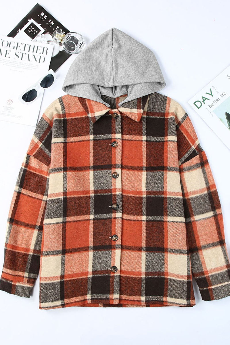 Hazel Blues® |  Plaid Button Up Hooded Shacket