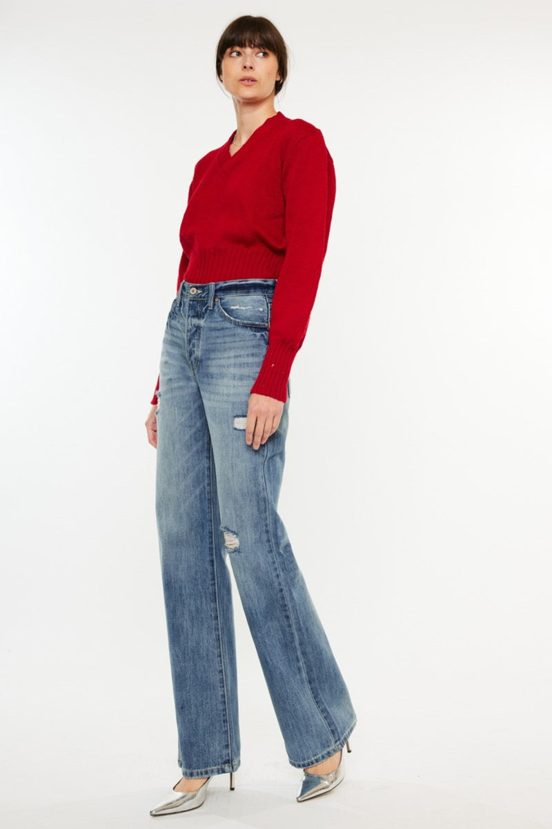 Hazel Blues® |  Kancan Distressed High Waist Bootcut Jeans