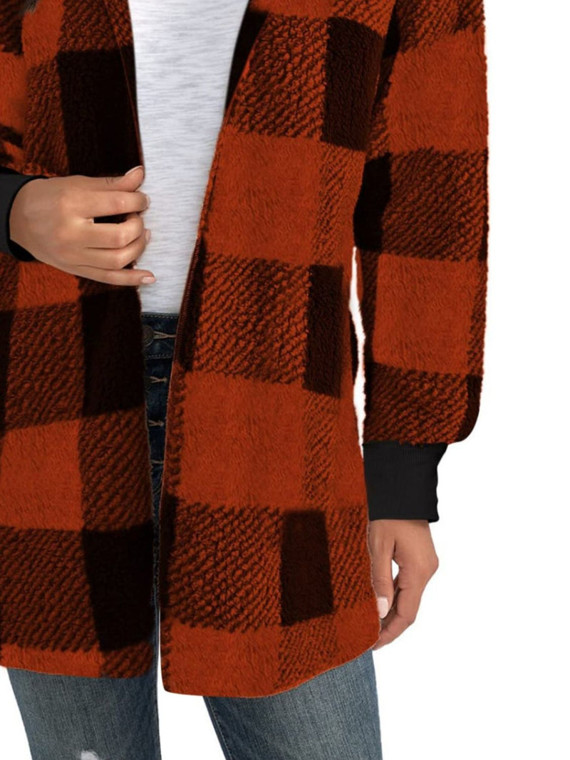 Hazel Blues® |  Plaid Long Sleeve Hooded Coat