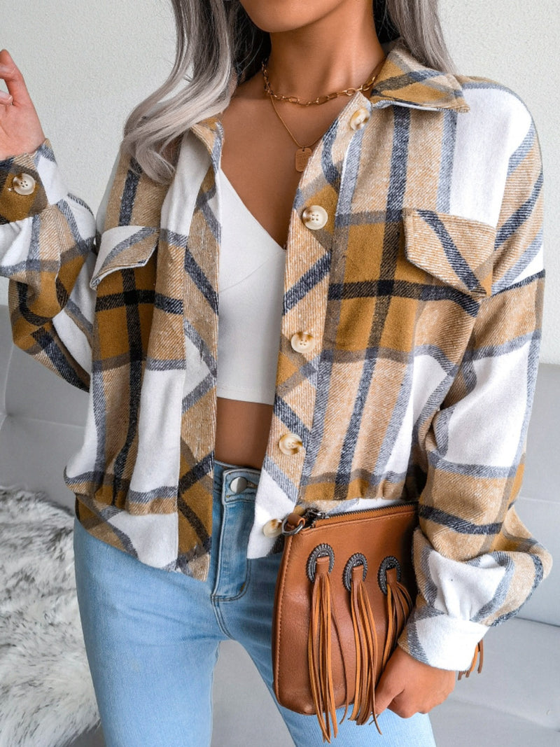 Hazel Blues® |  Plaid Collared Neck Long Sleeve Jacket