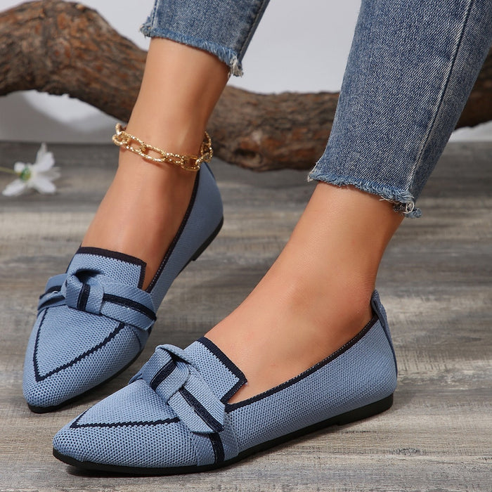 Hazel Blues® |  Bow Contrast Trim Point Toe Loafers