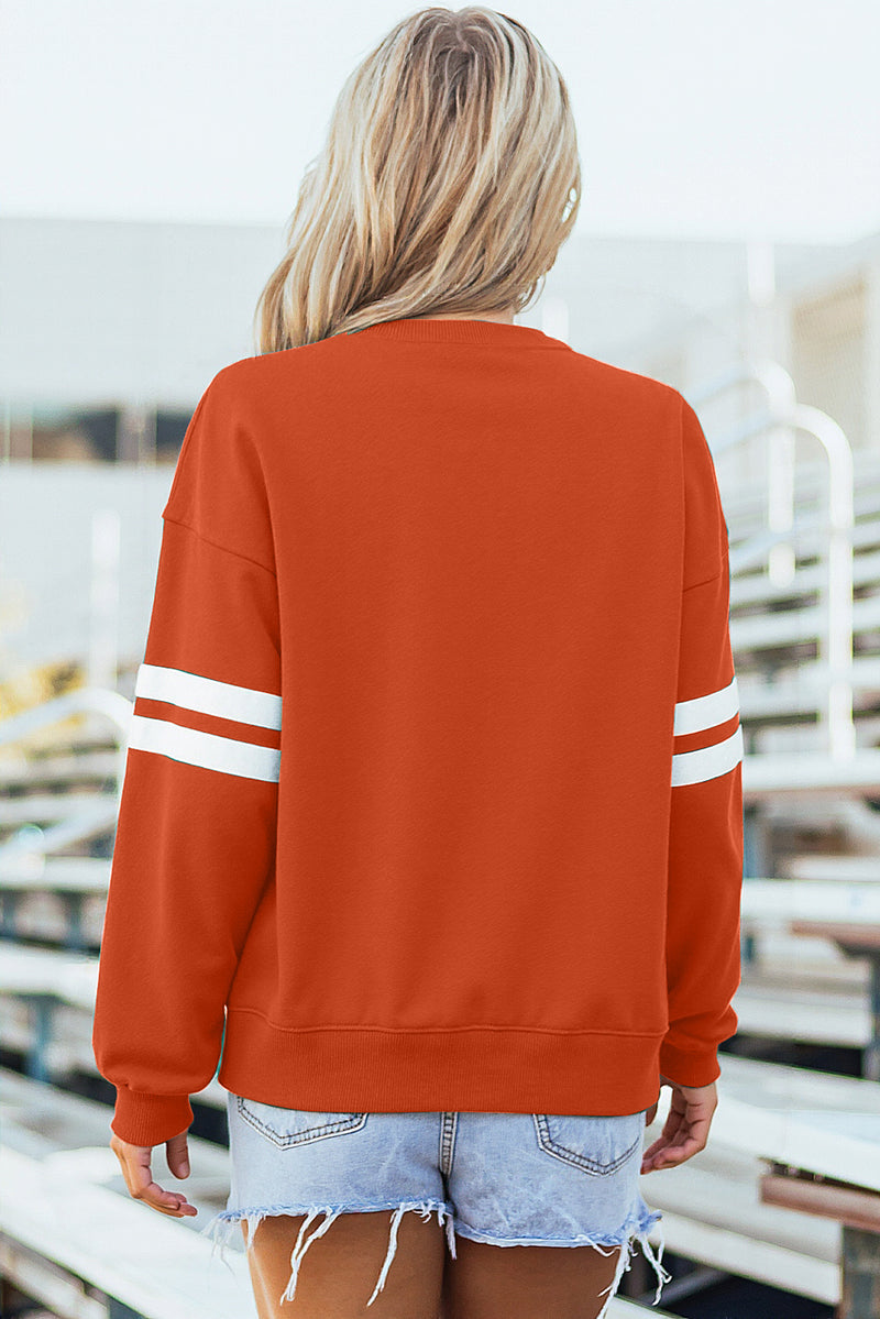 Hazel Blues® |  Evergreen Varsity Striped Detail Drop Shoulder Oversized Sweatshirt