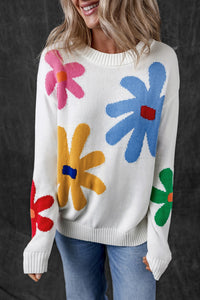 Hazel Blues® |  Flower Round Neck Dropped Shoulder Sweater