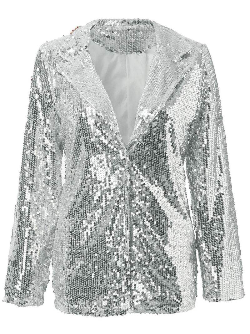 Hazel Blues® |  Sequin Lapel Collar Long Sleeve Blazer