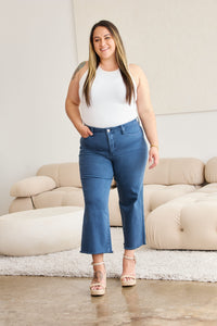 Hazel Blues® |  RFM Crop Chloe Tummy Control High Waist Raw Hem Jeans