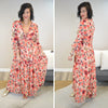 Hazel Blues® |  Floral Frill Trim Flounce Sleeve Plunge Maxi Dress
