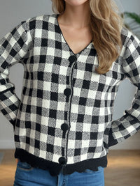 Hazel Blues® |  Plaid V-Neck Button Up Cardigan