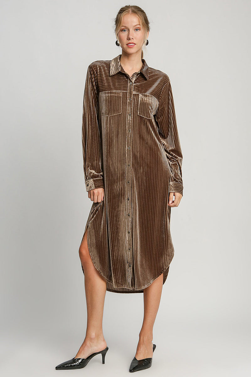 Hazel Blues® |  Umgee Texture Curved Hem Button Down Shirt Dress