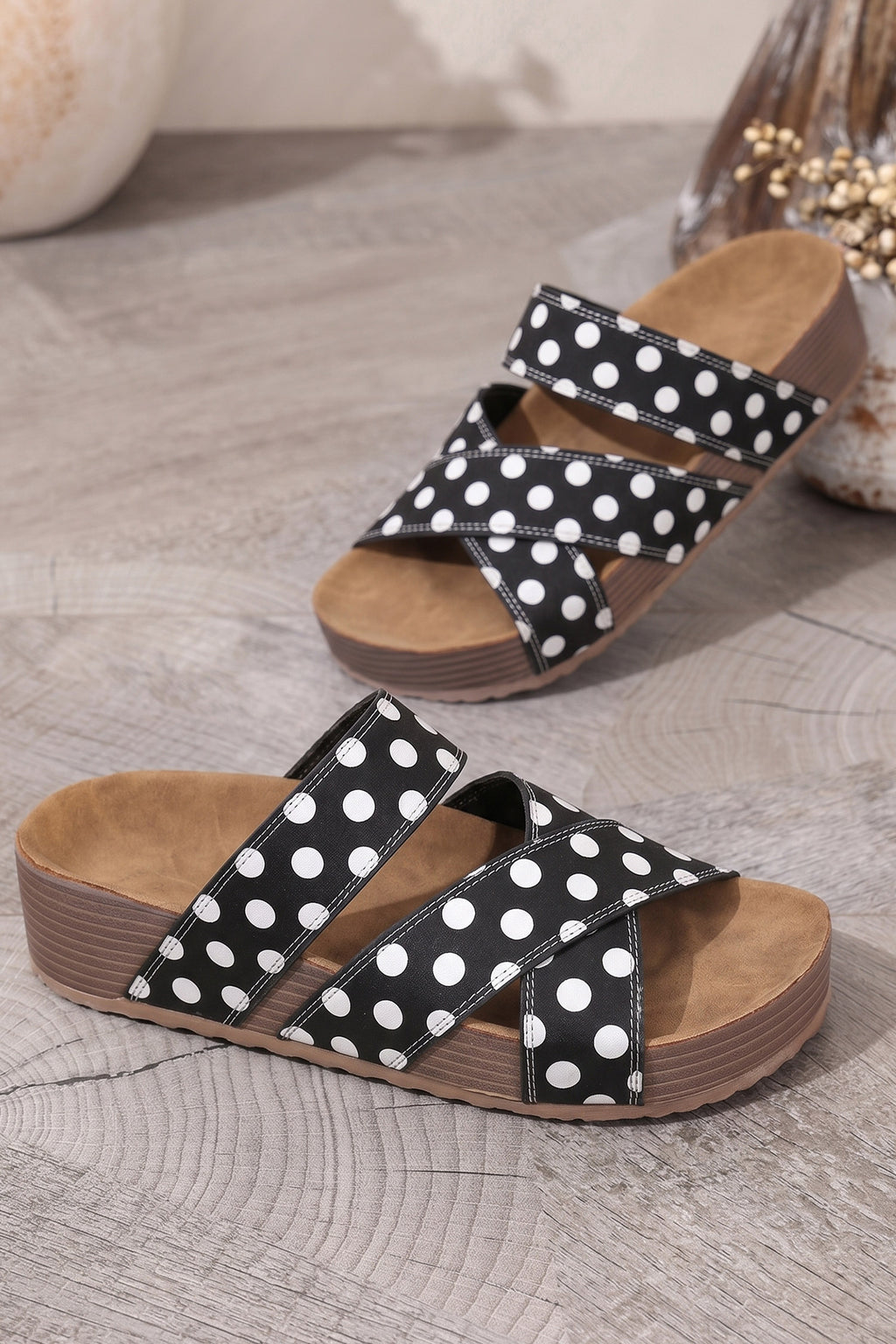 Phoebe Rose Polka-Dot Faux-Suede Slippers — Black